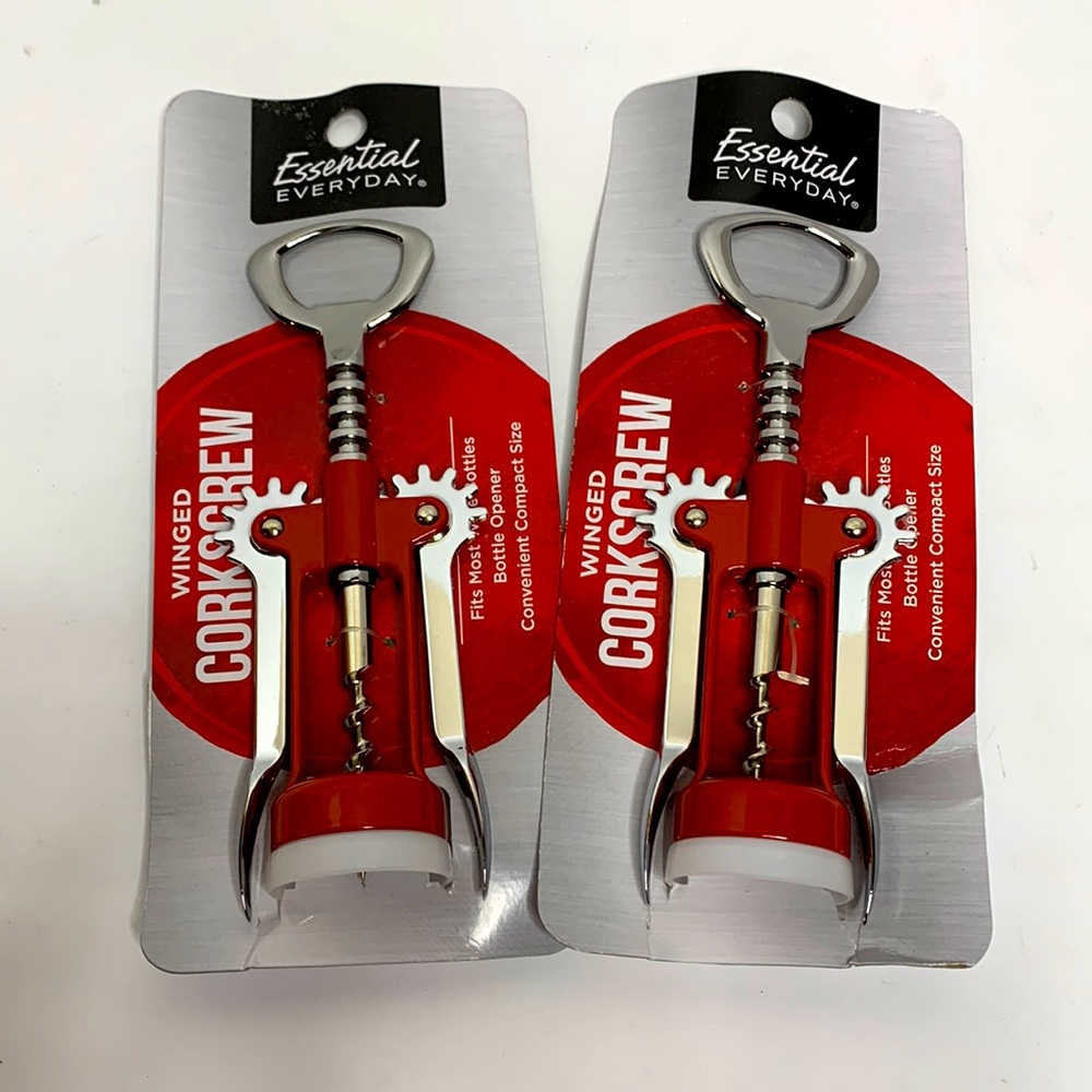 Essential Everyday | Silver & Red Winged Corkscrew | Wine Opener | NWT